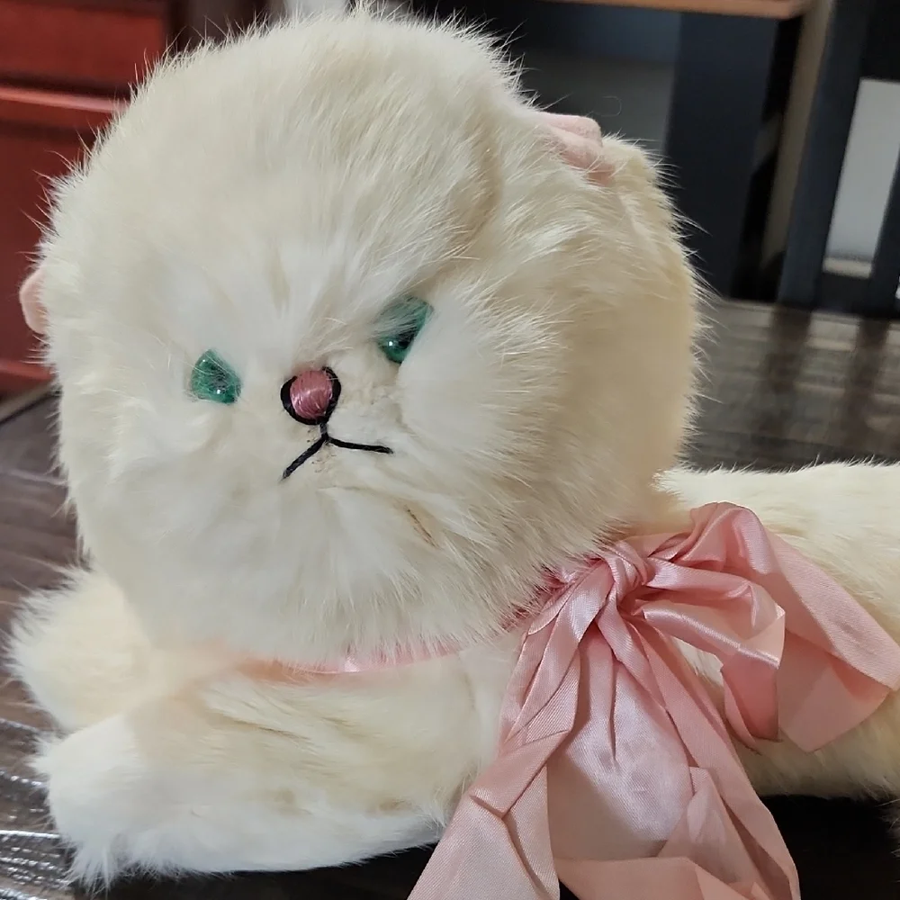 Plush Cat Toy with Pink Ribbon